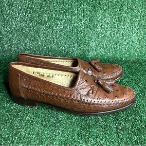 Zelli Genuine Ostrich Tassel Loafers Brown Leather Men's Size 8.5 M Slip On